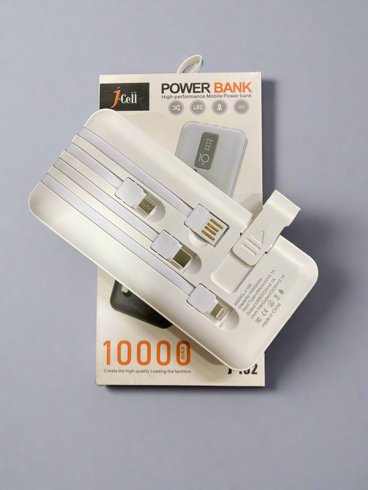 J-Ceii 10000mAh Power Bank with Built-in Multi-Cables